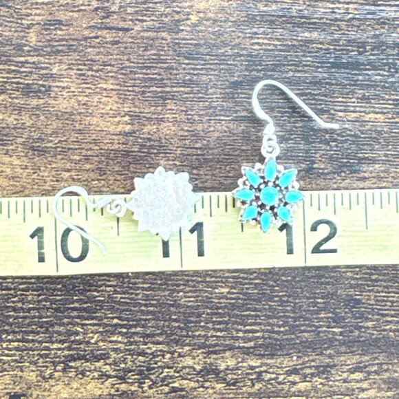 VTG Sterling Silver 925 Native American Turquoise Dangle Earrings Size 1" Length - Picture 8 of 10